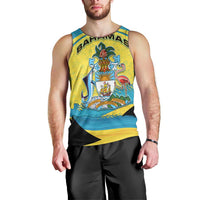 Bahamas Flag Men Tank Top with National Coat of Arms and Sea Turtle Design - Wonder Print Shop