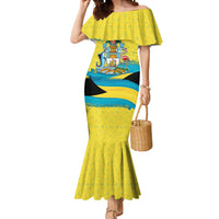 Bahamas Flag Mermaid Dress with National Coat of Arms and Sea Turtle Design - Wonder Print Shop