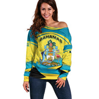 Bahamas Flag Off Shoulder Sweater with National Coat of Arms and Sea Turtle Design - Wonder Print Shop