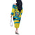 Bahamas Flag Off The Shoulder Long Sleeve Dress with National Coat of Arms and Sea Turtle Design - Wonder Print Shop