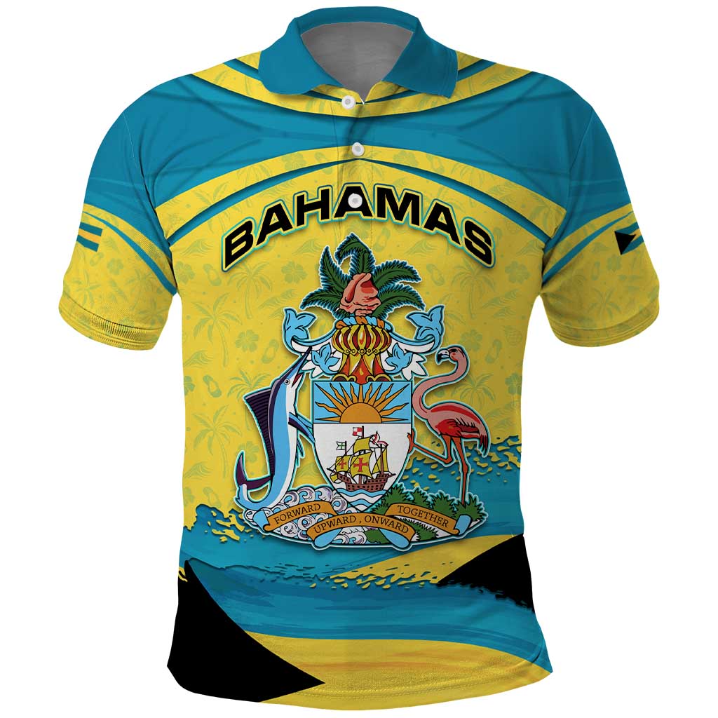 Bahamas Flag Polo Shirt with National Coat of Arms and Sea Turtle Design - Wonder Print Shop