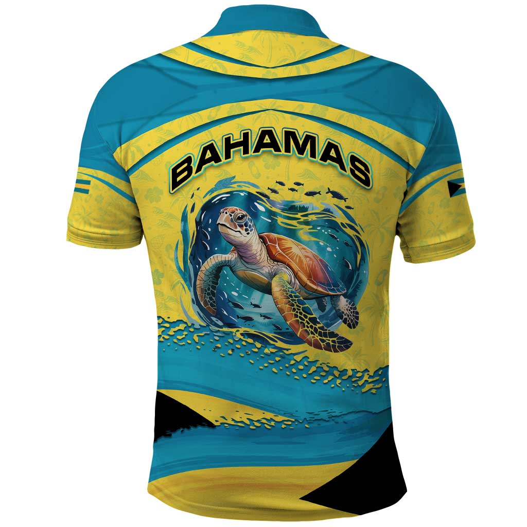 Bahamas Flag Polo Shirt with National Coat of Arms and Sea Turtle Design - Wonder Print Shop