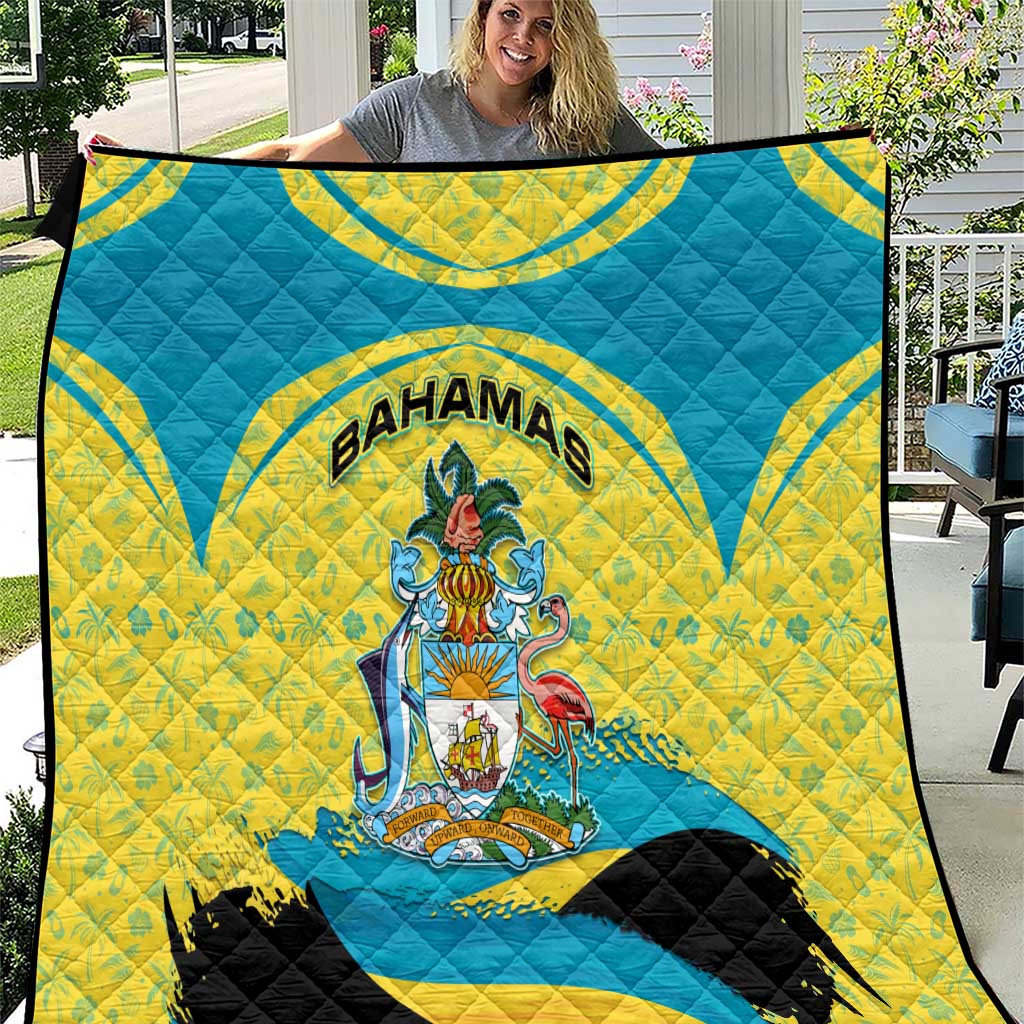 Bahamas Flag Quilt with National Coat of Arms and Sea Turtle Design - Wonder Print Shop