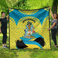 Bahamas Flag Quilt with National Coat of Arms and Sea Turtle Design - Wonder Print Shop