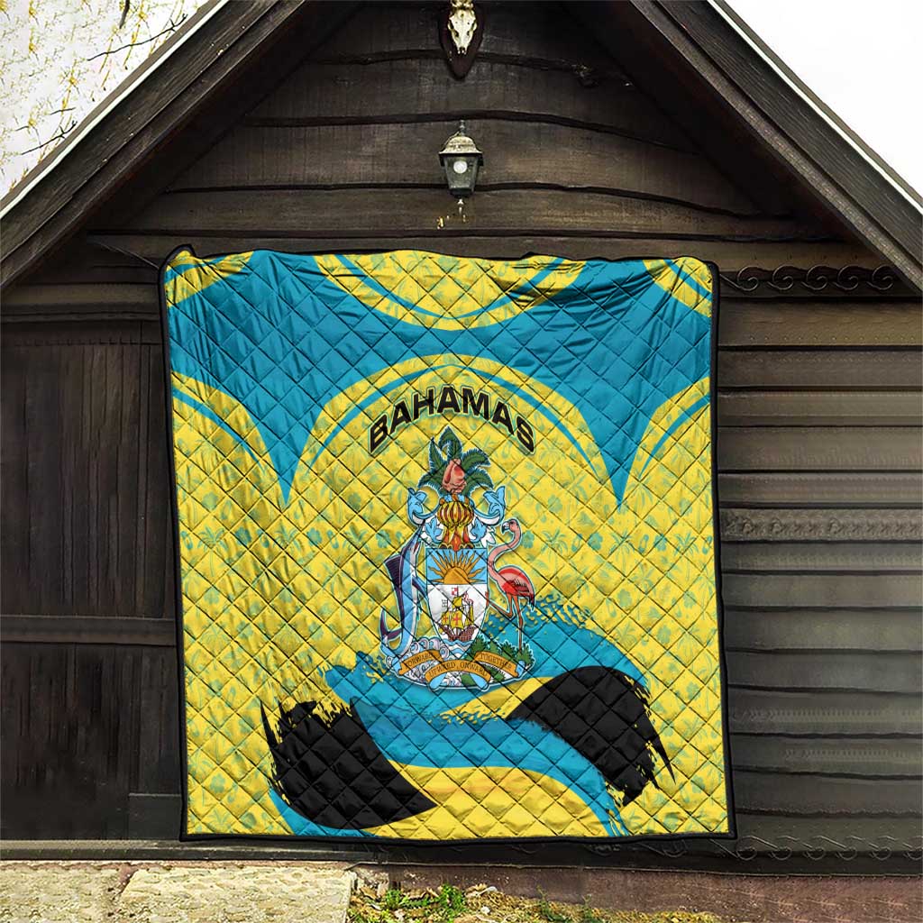 Bahamas Flag Quilt with National Coat of Arms and Sea Turtle Design - Wonder Print Shop