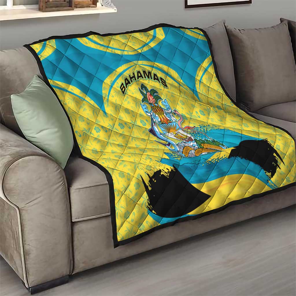 Bahamas Flag Quilt with National Coat of Arms and Sea Turtle Design - Wonder Print Shop