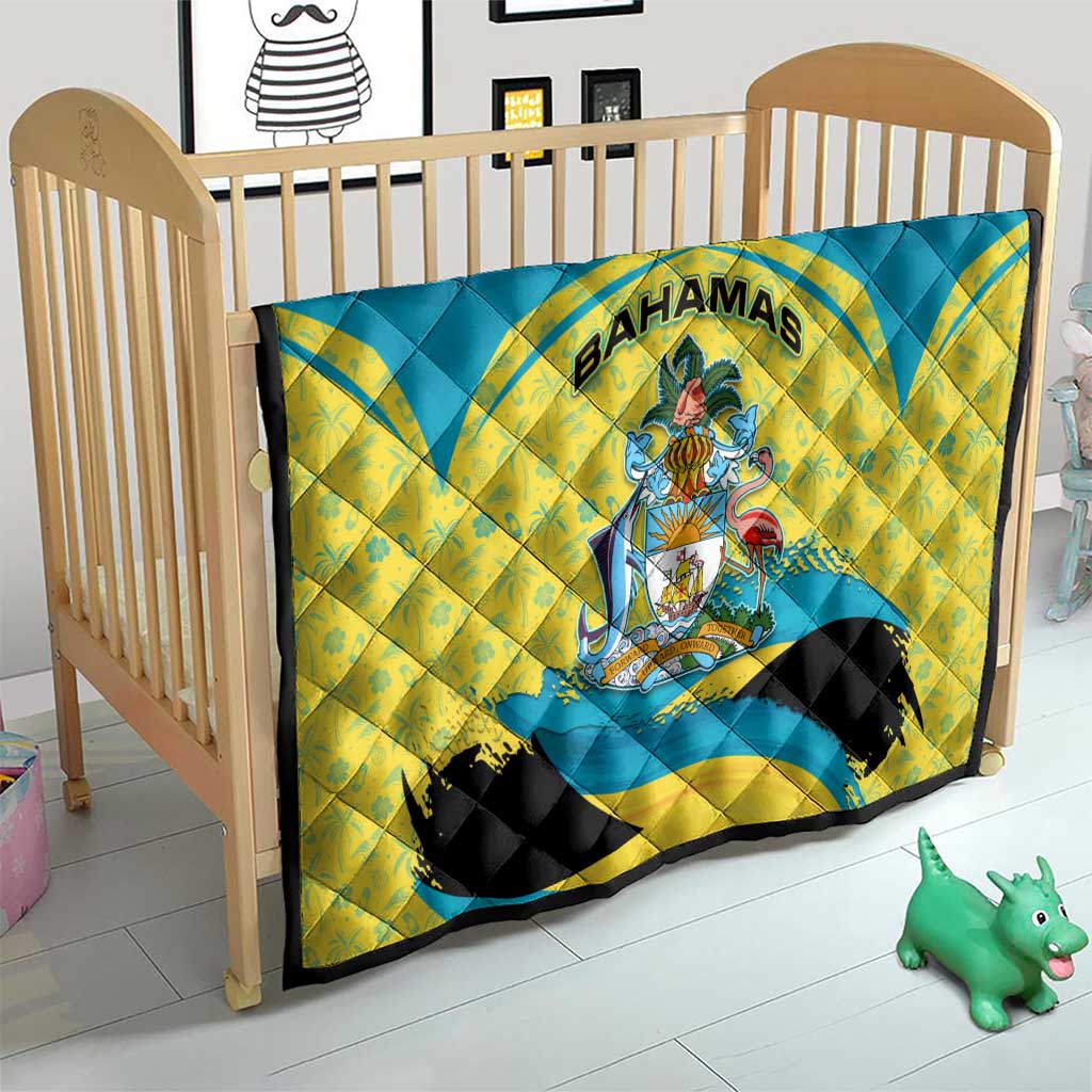 Bahamas Flag Quilt with National Coat of Arms and Sea Turtle Design - Wonder Print Shop