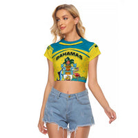 Bahamas Flag Raglan Cropped T Shirt with National Coat of Arms and Sea Turtle Design - Wonder Print Shop