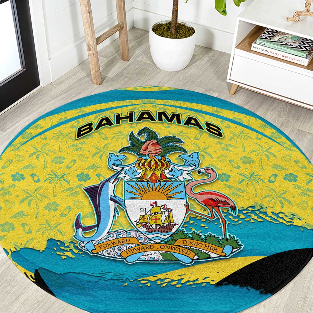Bahamas Flag Round Carpet with National Coat of Arms and Sea Turtle Design - Wonder Print Shop