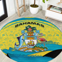 Bahamas Flag Round Carpet with National Coat of Arms and Sea Turtle Design - Wonder Print Shop
