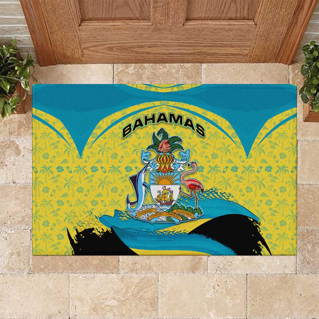 Bahamas Flag Rubber Doormat with National Coat of Arms and Sea Turtle Design - Wonder Print Shop