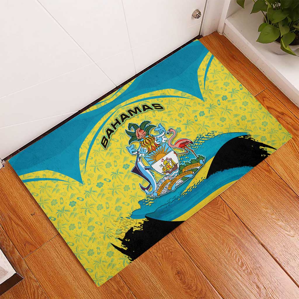 Bahamas Flag Rubber Doormat with National Coat of Arms and Sea Turtle Design - Wonder Print Shop