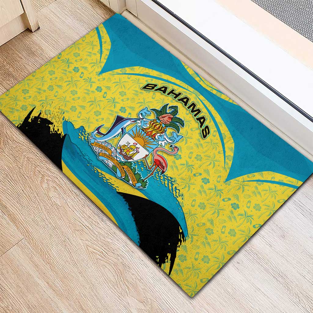Bahamas Flag Rubber Doormat with National Coat of Arms and Sea Turtle Design - Wonder Print Shop