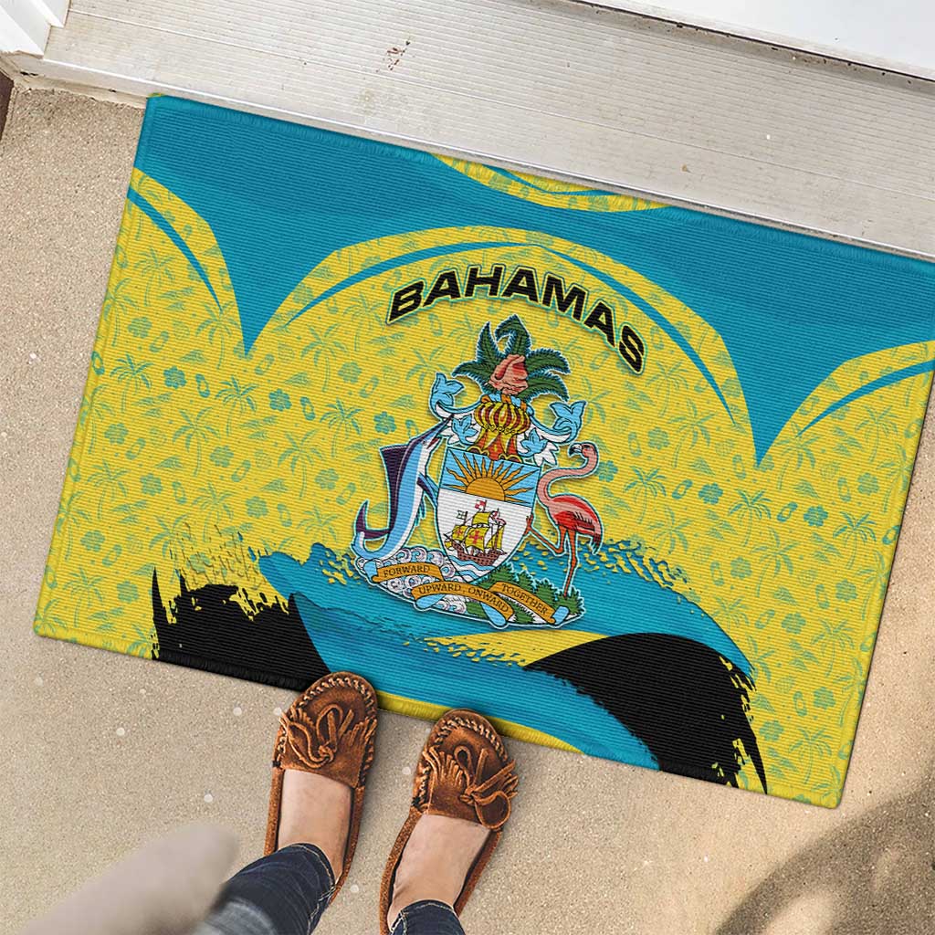 Bahamas Flag Rubber Doormat with National Coat of Arms and Sea Turtle Design - Wonder Print Shop
