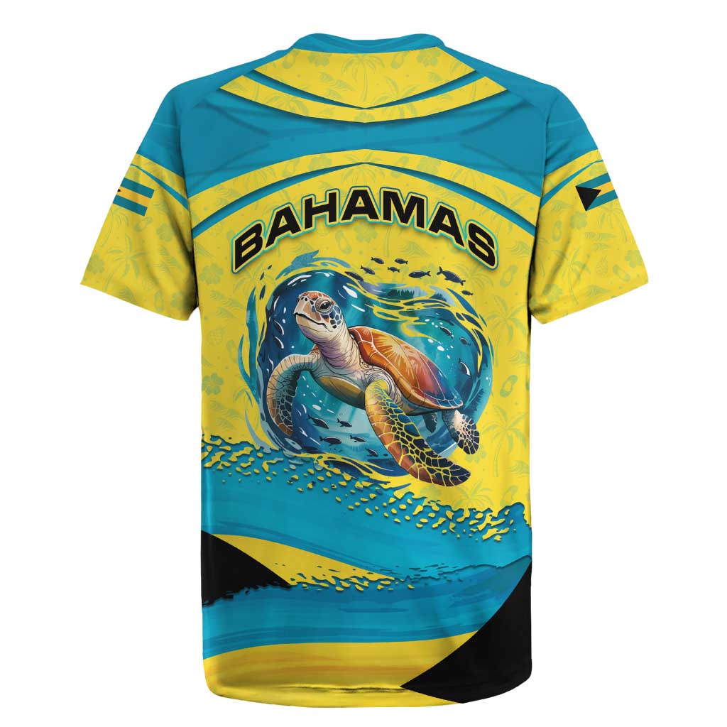 Bahamas Flag Rugby Jersey with National Coat of Arms and Sea Turtle Design - Wonder Print Shop
