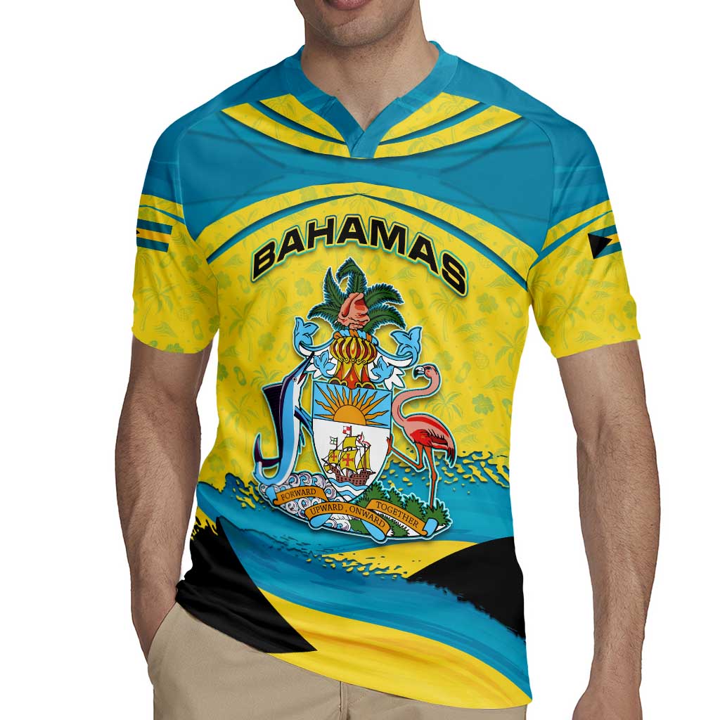 Bahamas Flag Rugby Jersey with National Coat of Arms and Sea Turtle Design - Wonder Print Shop