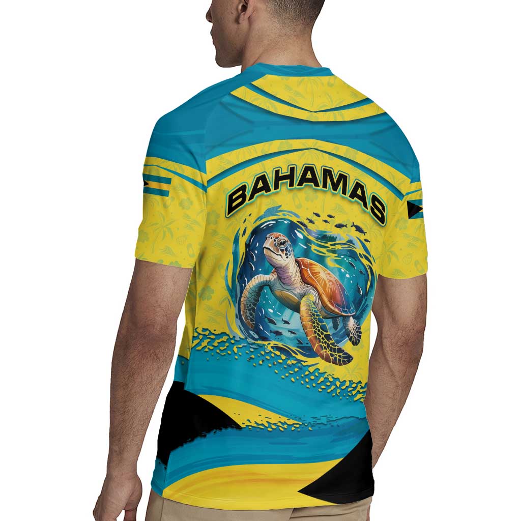 Bahamas Flag Rugby Jersey with National Coat of Arms and Sea Turtle Design - Wonder Print Shop