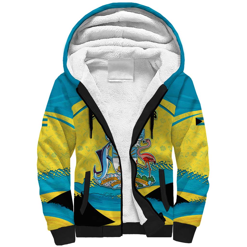 Bahamas Flag Sherpa Hoodie with National Coat of Arms and Sea Turtle Design - Wonder Print Shop