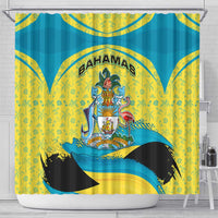 Bahamas Flag Shower Curtain with National Coat of Arms and Sea Turtle Design - Wonder Print Shop