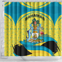 Bahamas Flag Shower Curtain with National Coat of Arms and Sea Turtle Design - Wonder Print Shop