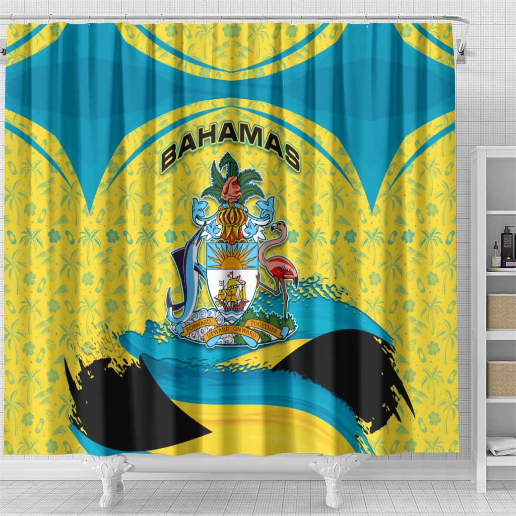 Bahamas Flag Shower Curtain with National Coat of Arms and Sea Turtle Design - Wonder Print Shop