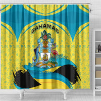 Bahamas Flag Shower Curtain with National Coat of Arms and Sea Turtle Design - Wonder Print Shop