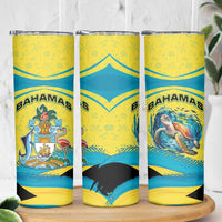 Bahamas Flag Skinny Tumbler with National Coat of Arms and Sea Turtle Design - Wonder Print Shop