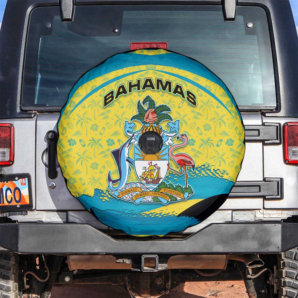 Bahamas Flag Spare Tire Cover with National Coat of Arms and Sea Turtle Design - Wonder Print Shop