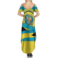 Bahamas Flag Summer Maxi Dress with National Coat of Arms and Sea Turtle Design - Wonder Print Shop