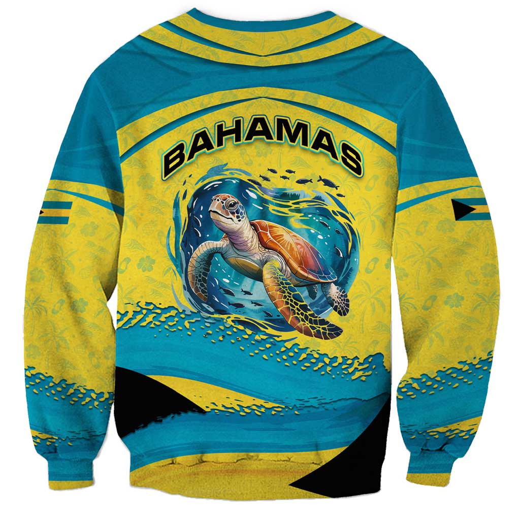 Bahamas Flag Sweatshirt with National Coat of Arms and Sea Turtle Design - Wonder Print Shop