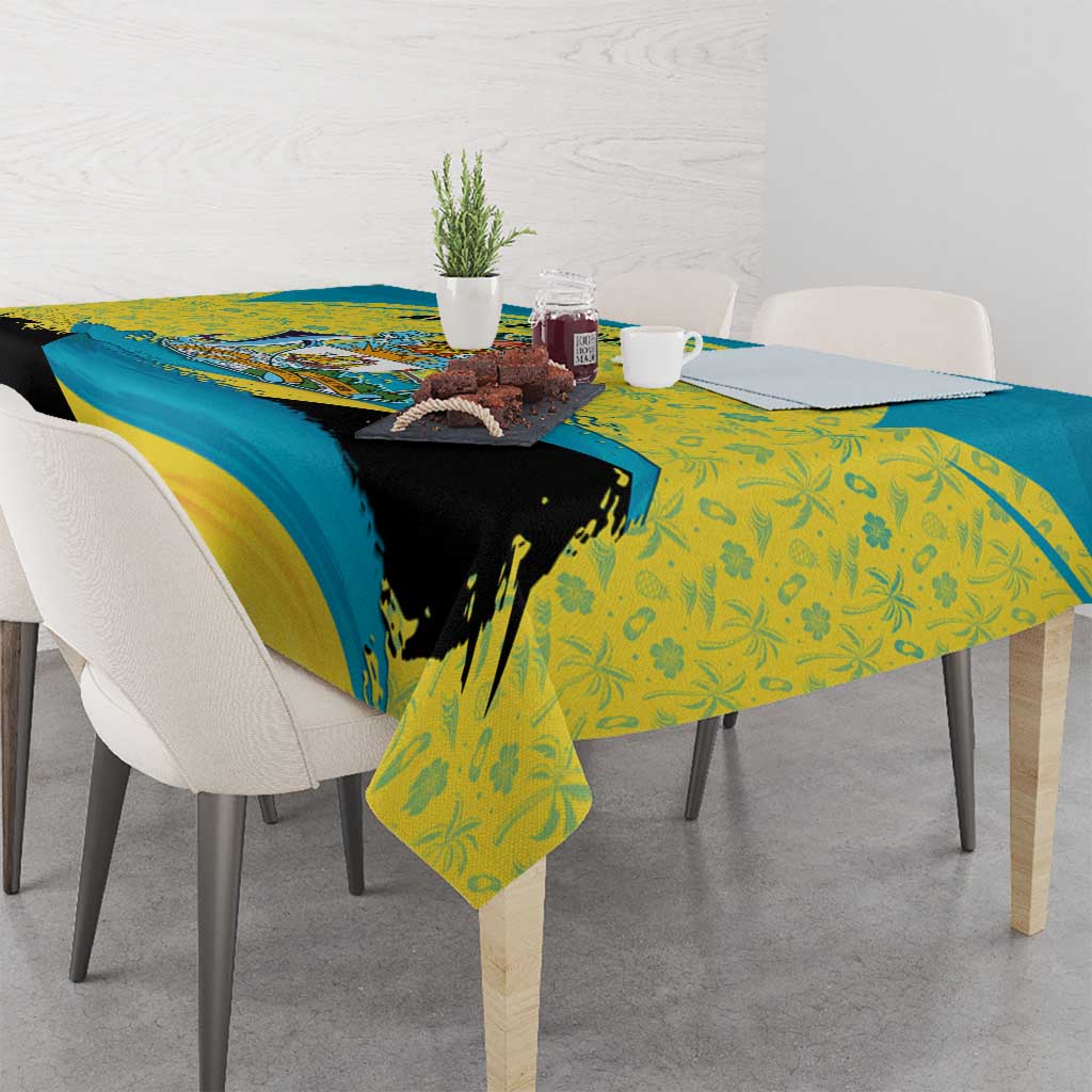 Bahamas Flag Tablecloth with National Coat of Arms and Sea Turtle Design - Wonder Print Shop