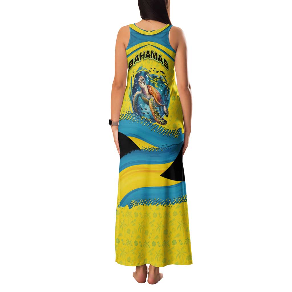 Bahamas Flag Tank Maxi Dress with National Coat of Arms and Sea Turtle Design - Wonder Print Shop