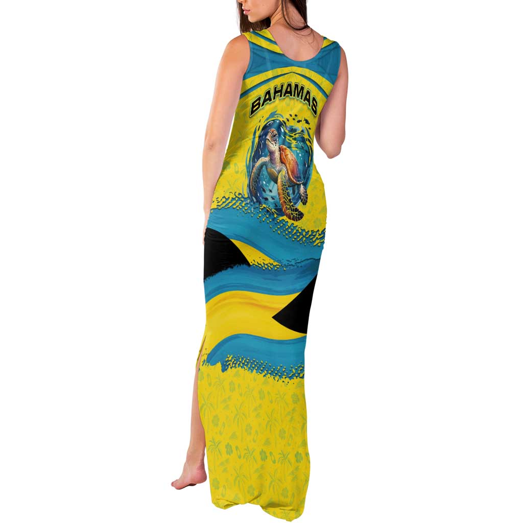 Bahamas Flag Tank Maxi Dress with National Coat of Arms and Sea Turtle Design - Wonder Print Shop