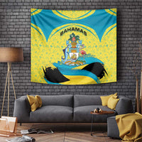 Bahamas Flag Tapestry with National Coat of Arms and Sea Turtle Design - Wonder Print Shop