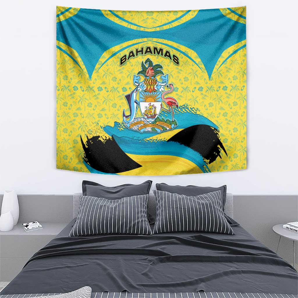 Bahamas Flag Tapestry with National Coat of Arms and Sea Turtle Design - Wonder Print Shop