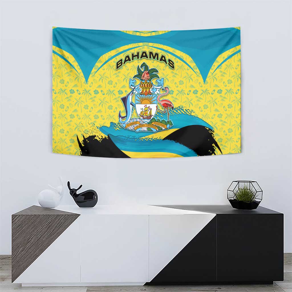 Bahamas Flag Tapestry with National Coat of Arms and Sea Turtle Design - Wonder Print Shop