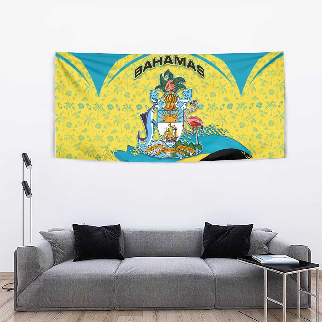 Bahamas Flag Tapestry with National Coat of Arms and Sea Turtle Design - Wonder Print Shop