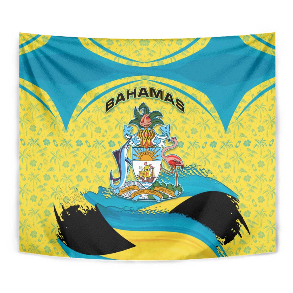 Bahamas Flag Tapestry with National Coat of Arms and Sea Turtle Design - Wonder Print Shop