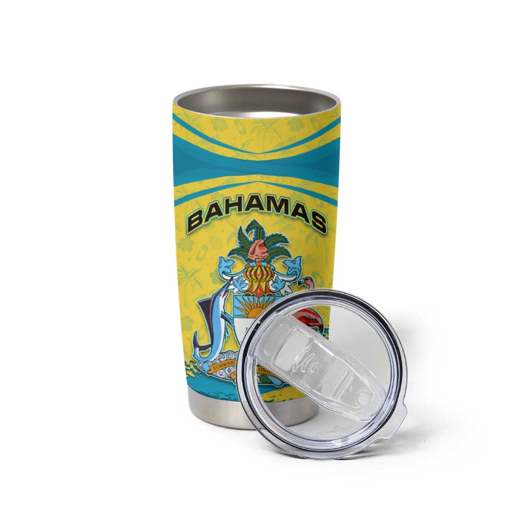 Bahamas Flag Tumbler Cup with National Coat of Arms and Sea Turtle Design - Wonder Print Shop