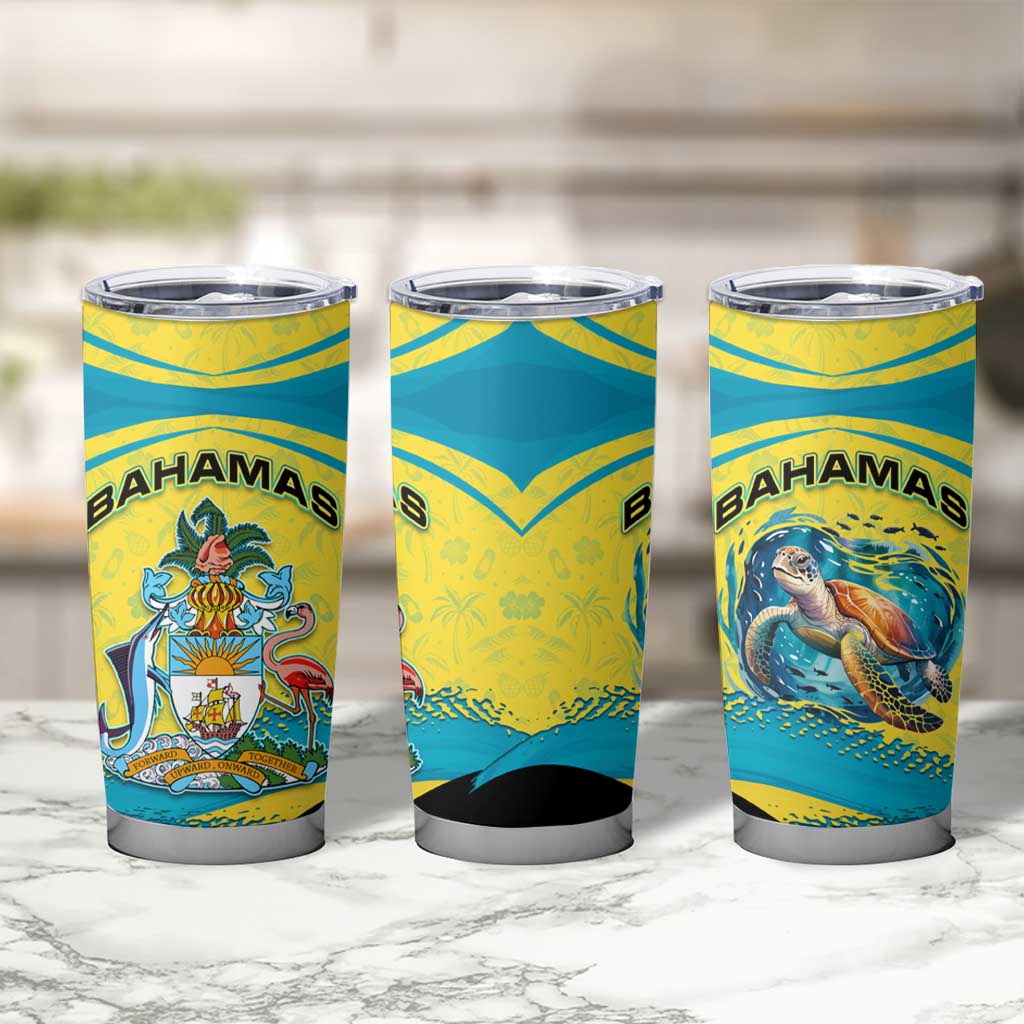 Bahamas Flag Tumbler Cup with National Coat of Arms and Sea Turtle Design - Wonder Print Shop