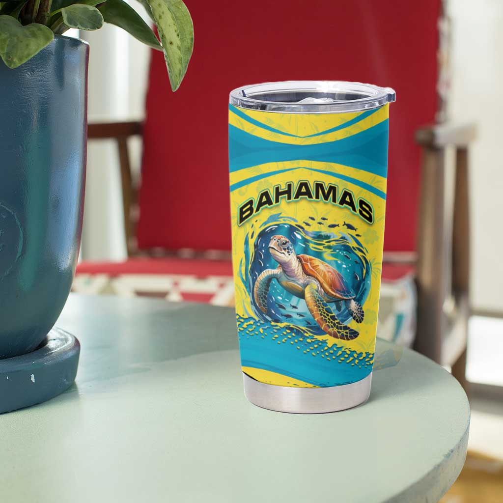 Bahamas Flag Tumbler Cup with National Coat of Arms and Sea Turtle Design - Wonder Print Shop