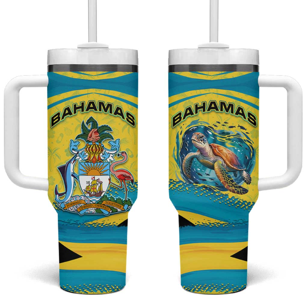 Bahamas Flag Tumbler With Handle with National Coat of Arms and Sea Turtle Design - Wonder Print Shop