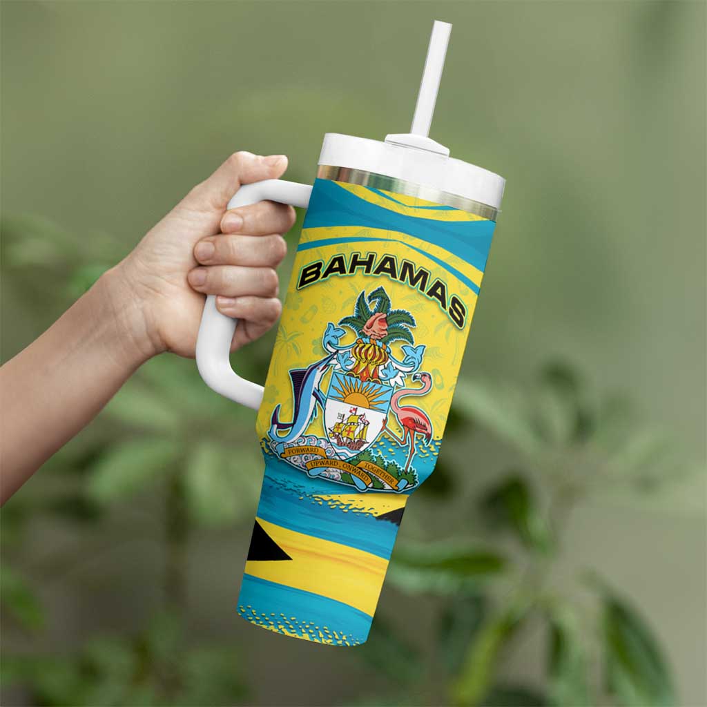 Bahamas Flag Tumbler With Handle with National Coat of Arms and Sea Turtle Design - Wonder Print Shop