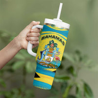 Bahamas Flag Tumbler With Handle with National Coat of Arms and Sea Turtle Design - Wonder Print Shop