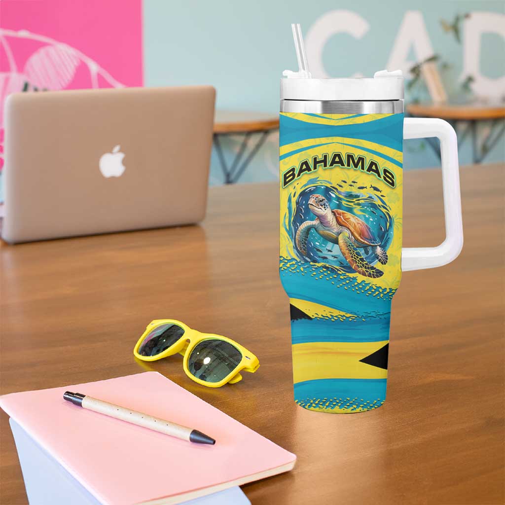 Bahamas Flag Tumbler With Handle with National Coat of Arms and Sea Turtle Design - Wonder Print Shop