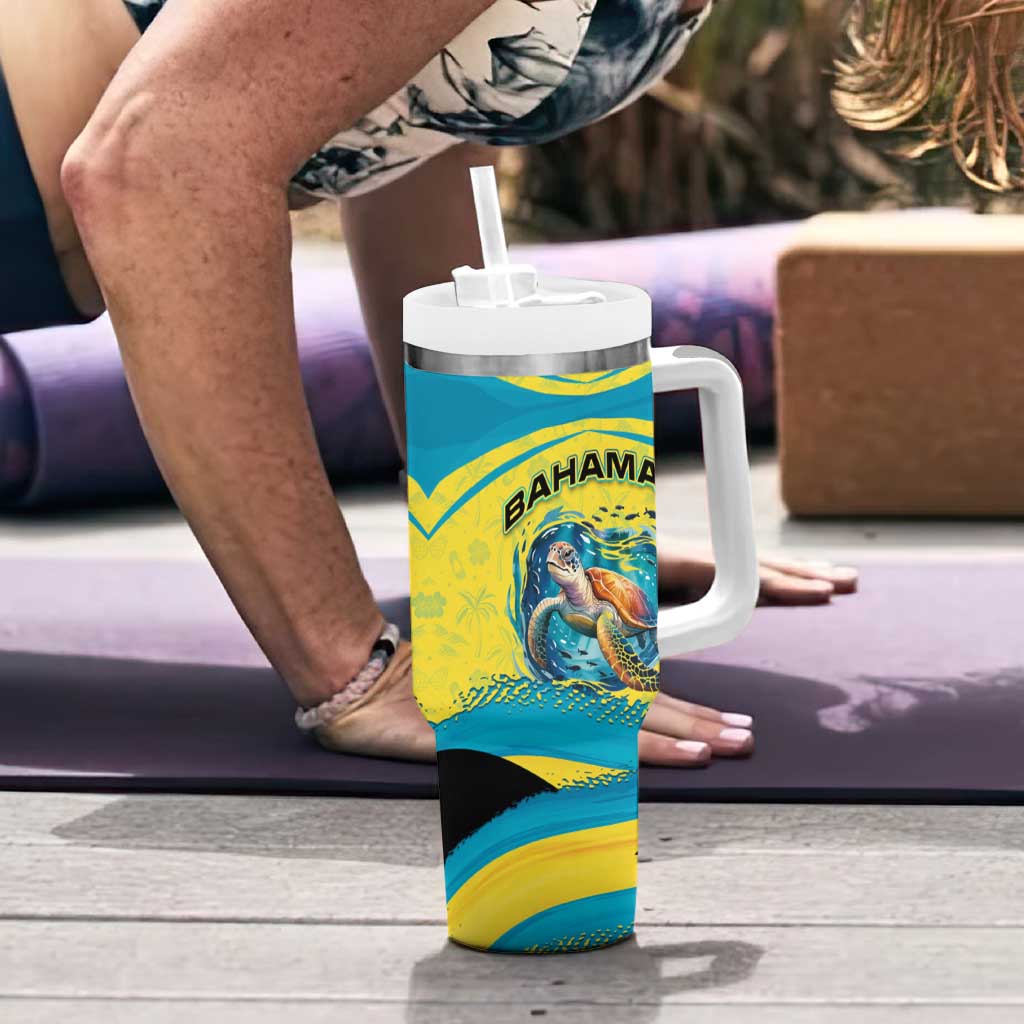 Bahamas Flag Tumbler With Handle with National Coat of Arms and Sea Turtle Design - Wonder Print Shop
