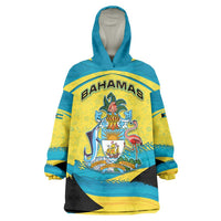 Bahamas Flag Wearable Blanket Hoodie with National Coat of Arms and Sea Turtle Design - Wonder Print Shop