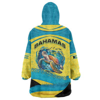 Bahamas Flag Wearable Blanket Hoodie with National Coat of Arms and Sea Turtle Design - Wonder Print Shop