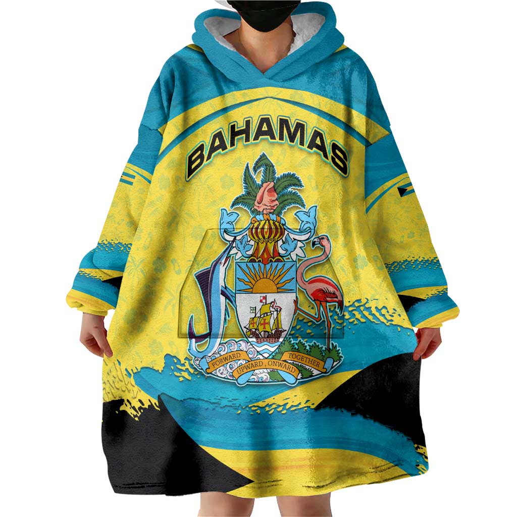 Bahamas Flag Wearable Blanket Hoodie with National Coat of Arms and Sea Turtle Design - Wonder Print Shop