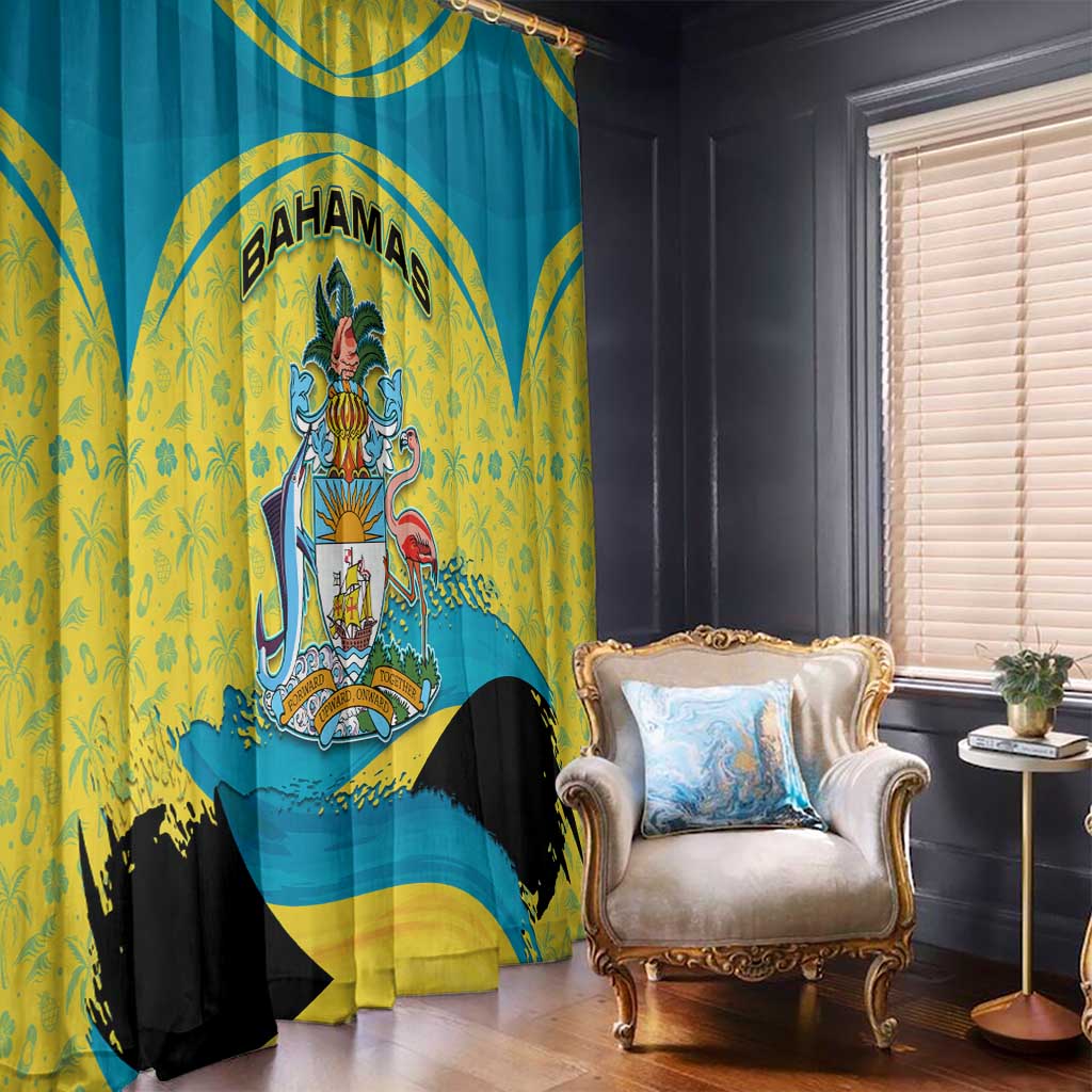 Bahamas Flag Window Curtain with National Coat of Arms and Sea Turtle Design - Wonder Print Shop